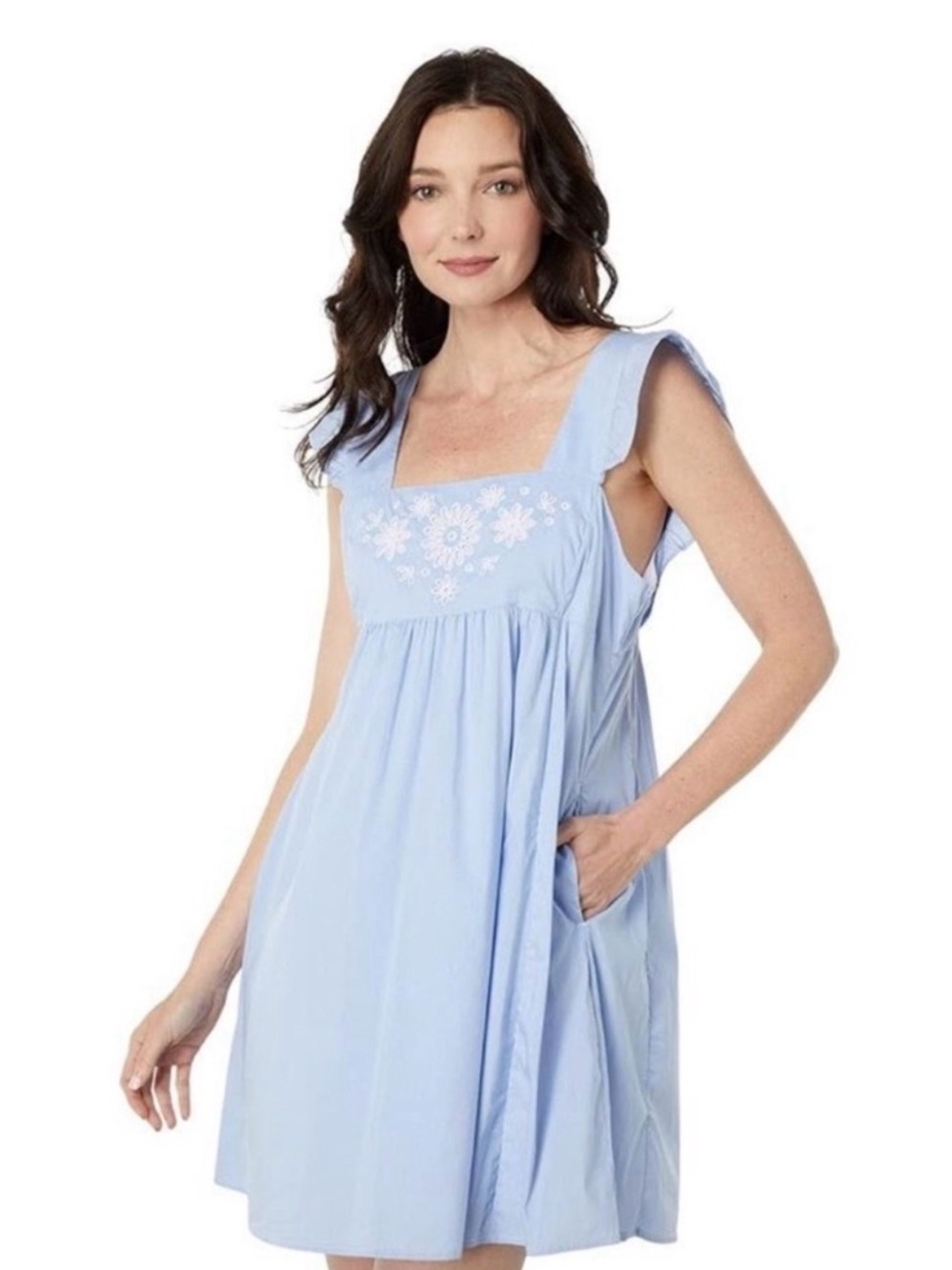 NWT Draper James Embroidered Maddie Babydoll Dress Light Blue Size Medium Lined - Picture 4 of 16
